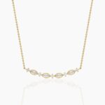 18K Solid Gold 1.29CT Marquise & Round Diamond Bar Necklace