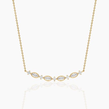 18K Solid Gold 1.29CT Marquise & Round Diamond Bar Necklace