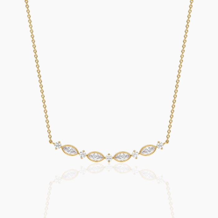 18K Solid Gold 1.29CT Marquise & Round Diamond Bar Necklace