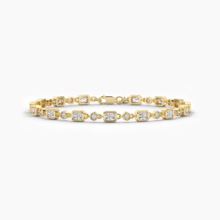 18K Solid Gold 0.46CT Radiant & Round Diamond Tennis Bracelet