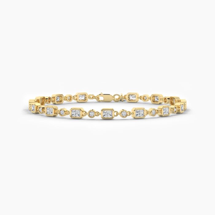 18K Solid Gold 0.46CT Radiant & Round Diamond Tennis Bracelet
