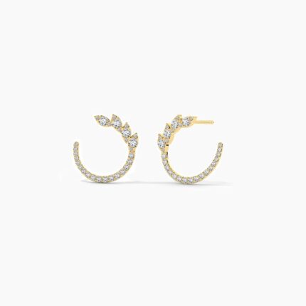 18K Solid Gold 0.50 CT Round Diamond Hoop Earrings