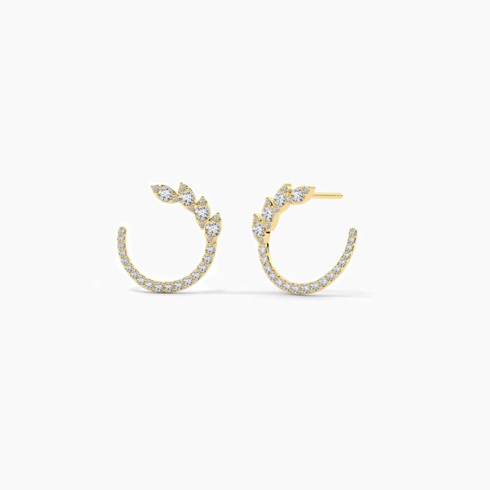 18K Solid Gold 0.50 CT Round Diamond Hoop Earrings