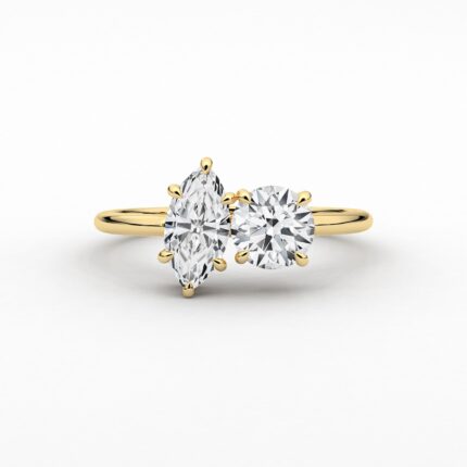 18K Solid Gold 1.50CT Marquise & Round Diamond Toi et Moi Engagement Ring