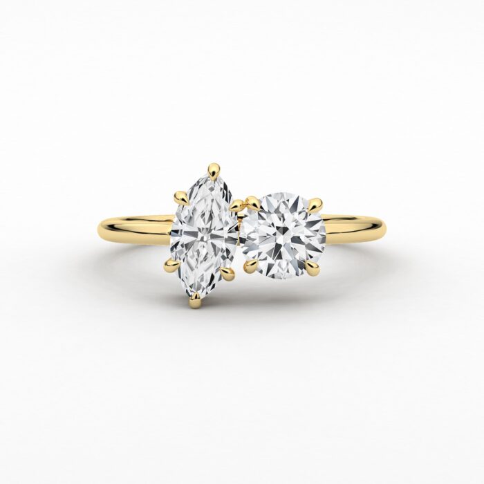 18K Solid Gold 1.50CT Marquise & Round Diamond Toi et Moi Engagement Ring